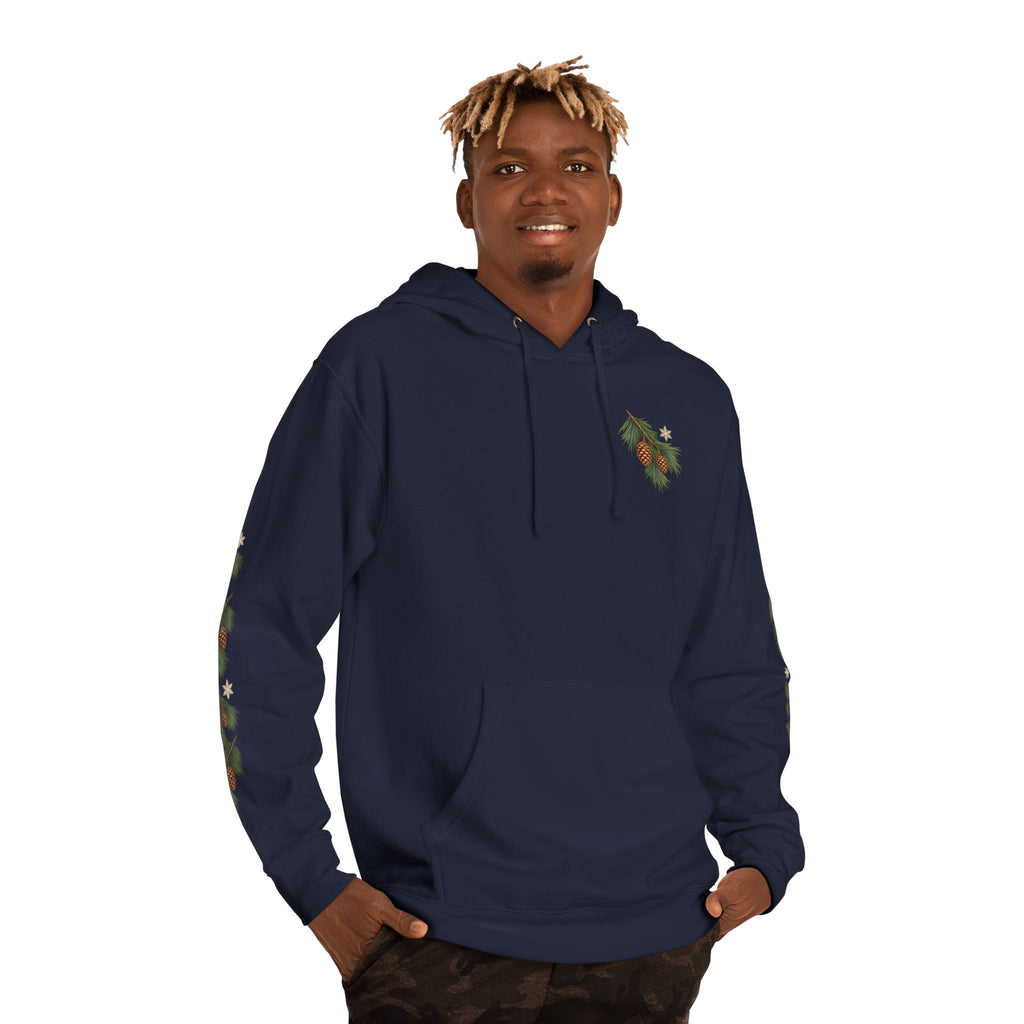Navy Winter Pine Sleeve Artwork Hoodie
