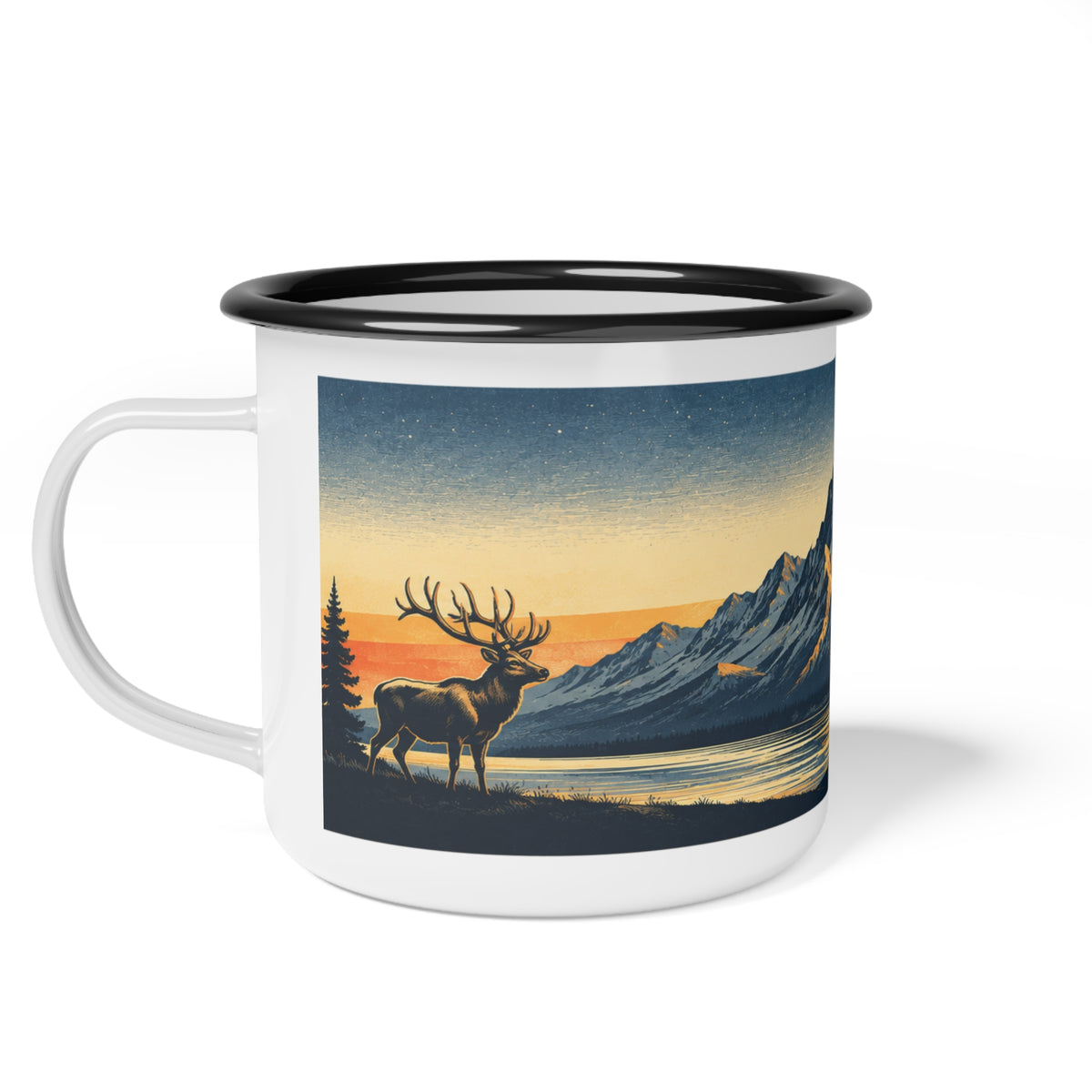Vintage Mountain Sunset with Elk Camping Mug