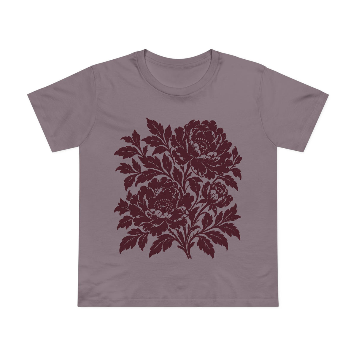 Maroon Peony Linocut Women’s Tee, Mauve