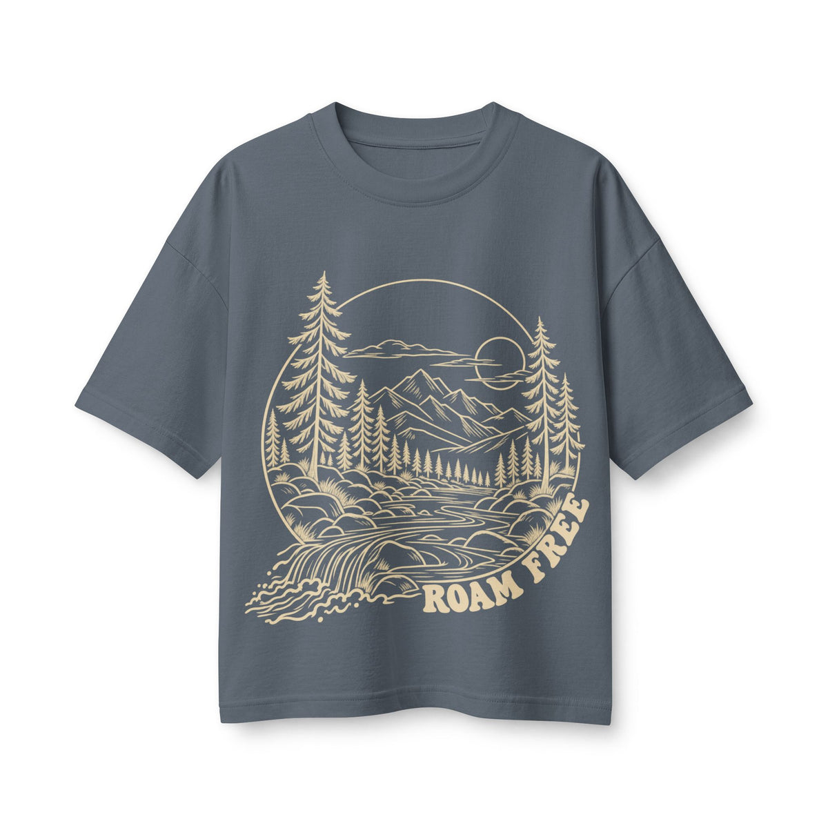 Roam Free Mountain Landscape T-Shirt | Scenic River Pines Tee