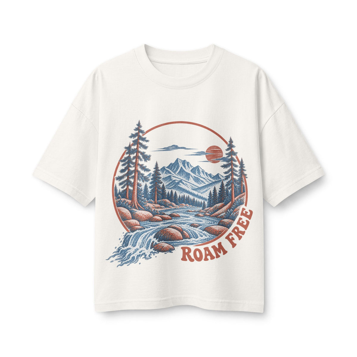 Roam Free Mountain Landscape T-Shirt | Scenic River Pines Tee