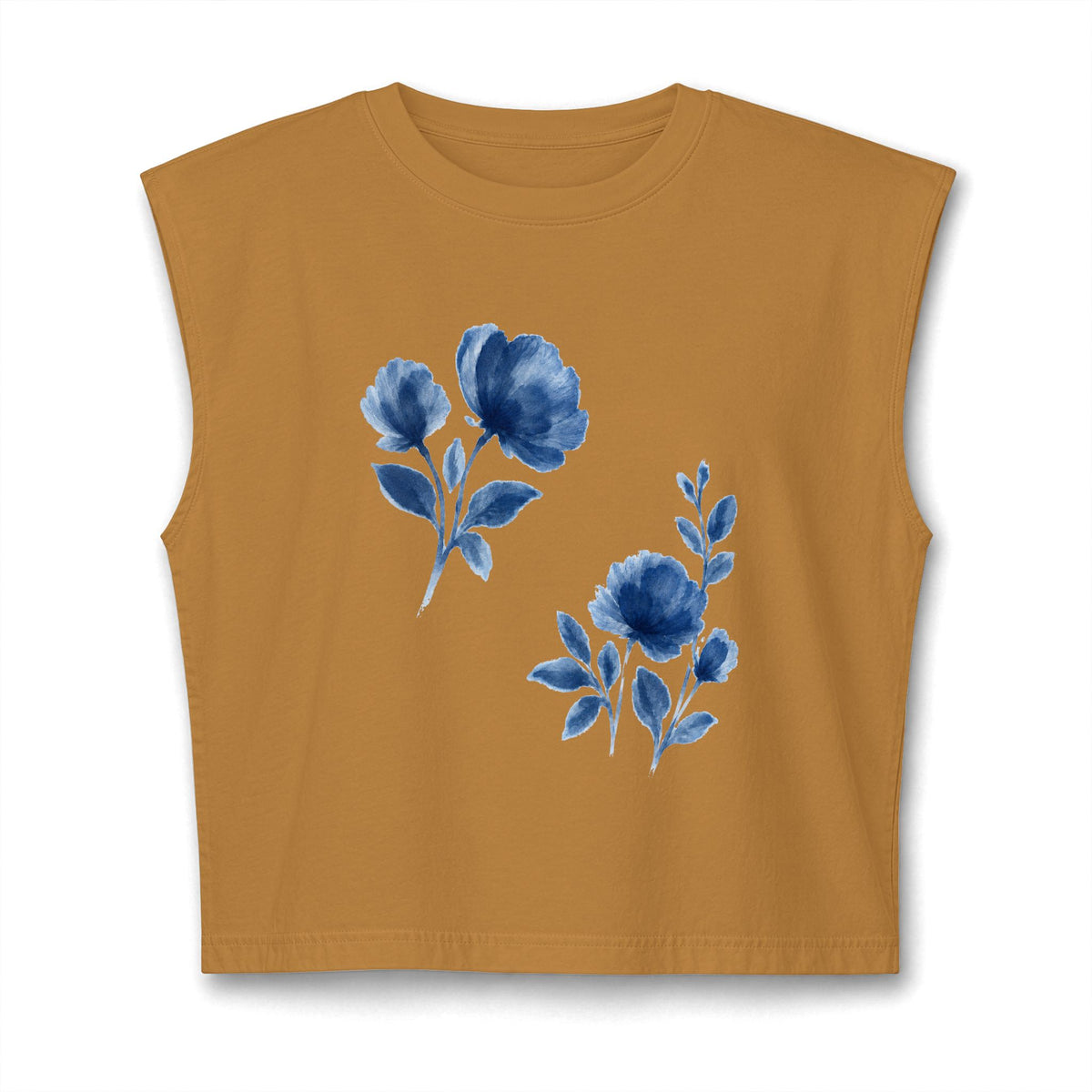 Women's Blue Watercolor Floral Muscle Tee