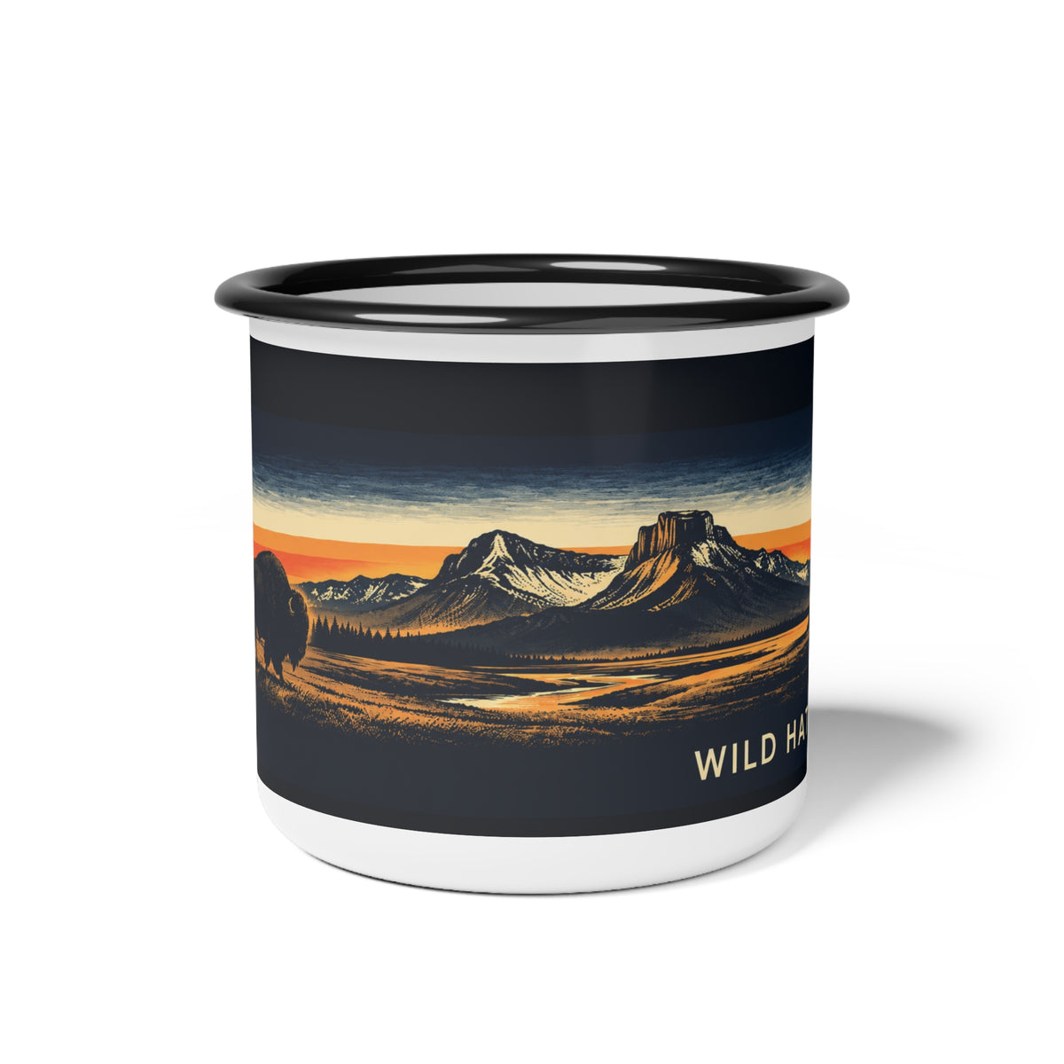 Enamel Camp Cup — Wild Horizons Bison Sunset Campfire Mug