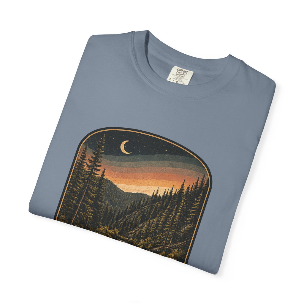 Bitterroot Flats Scenic Tee — Moonlit Mountain River Landscape T-Shirt