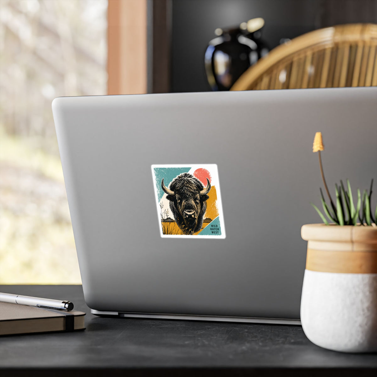 Buffalo Head Vinyl Sticker — Retro Western 'Wild Hatch West' Kiss-Cut Decal