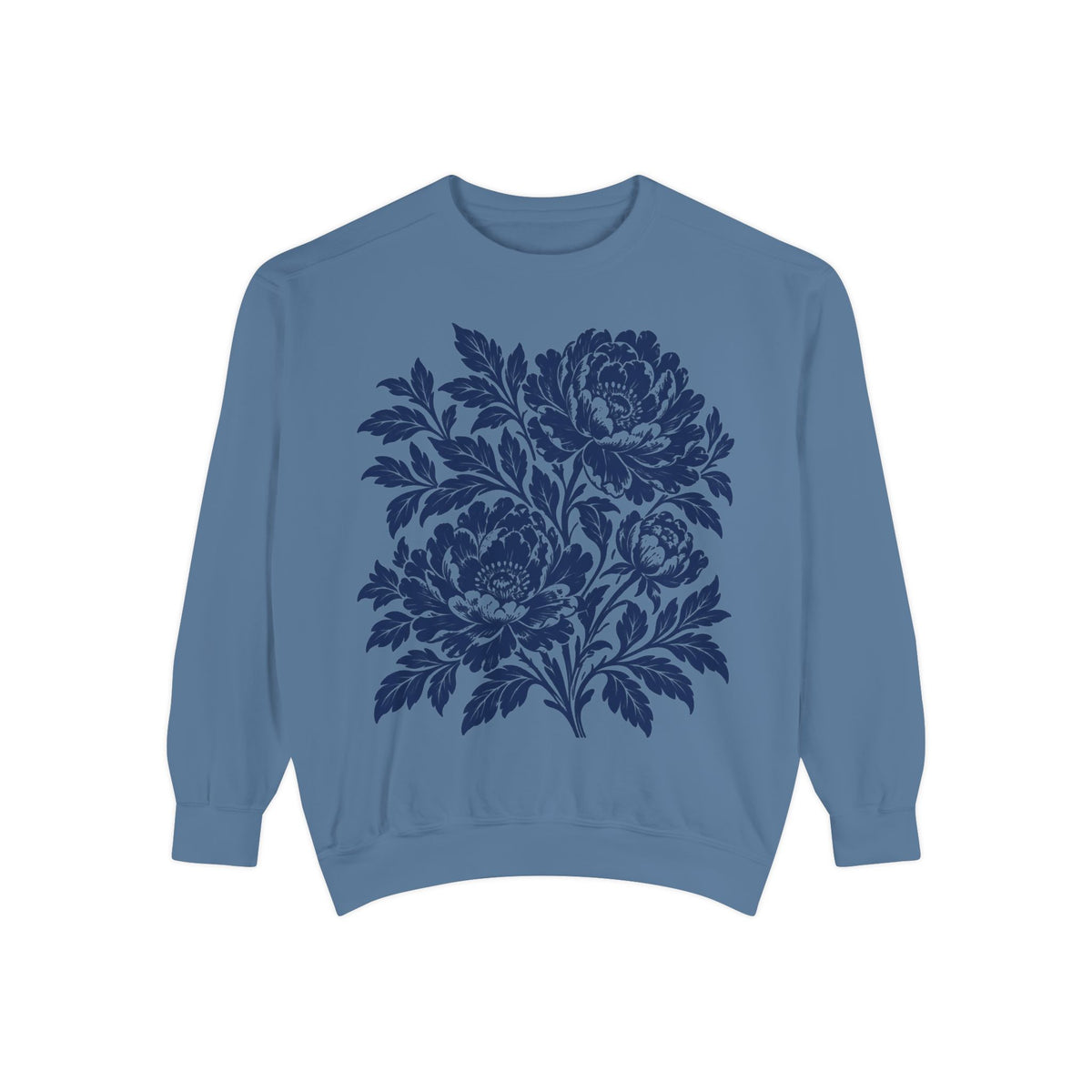 Floral Vintage Peony Sweatshirt, Green, Blue and Crimson