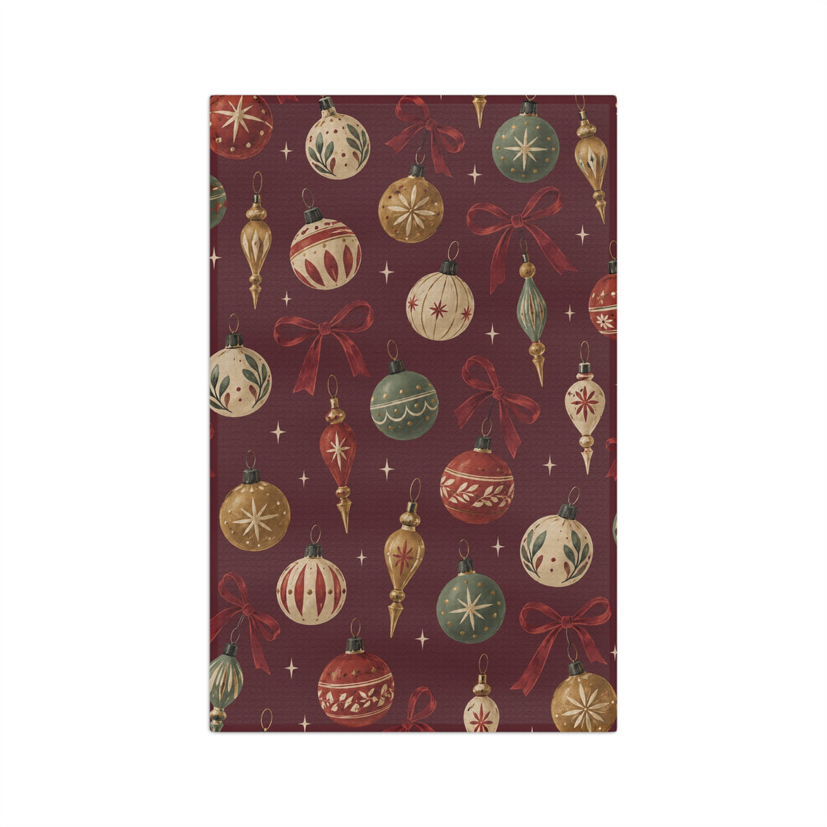 Vintage Christmas Ornaments Microfiber Tea Towel