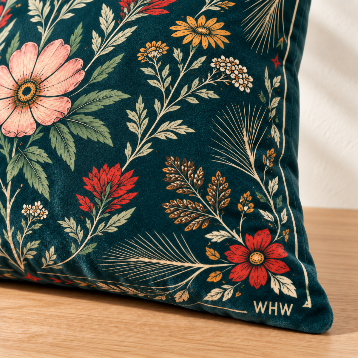 High Meadow Velvet Pillow, Teal