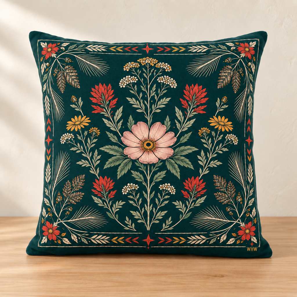 High Meadow Velvet Pillow, Teal