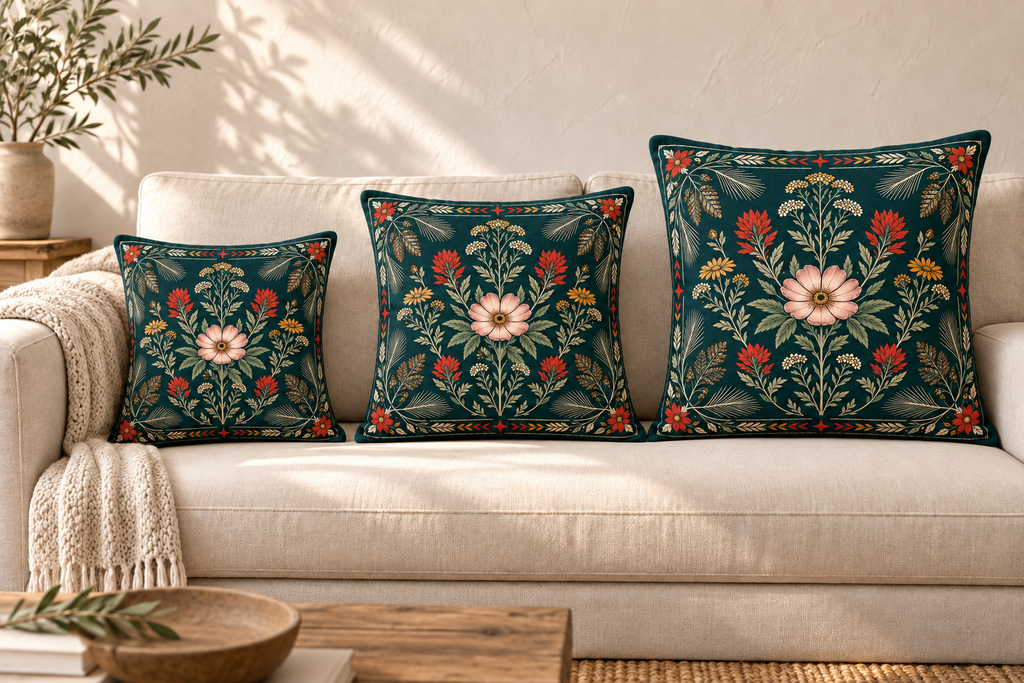 High Meadow Velvet Pillow, Teal