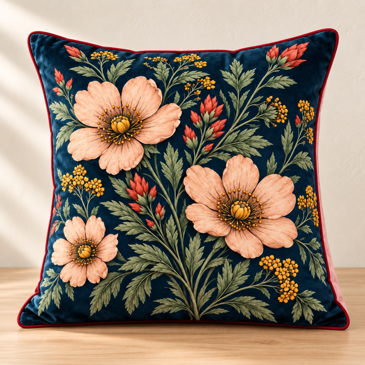 Deep Navy Meadow Velvet Pillow