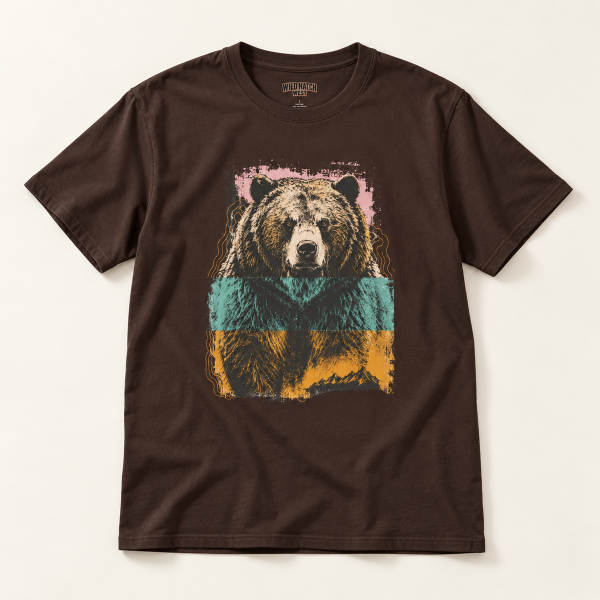 Bear Portrait T‑Shirt — Retro Colorblock Grizzly Tee