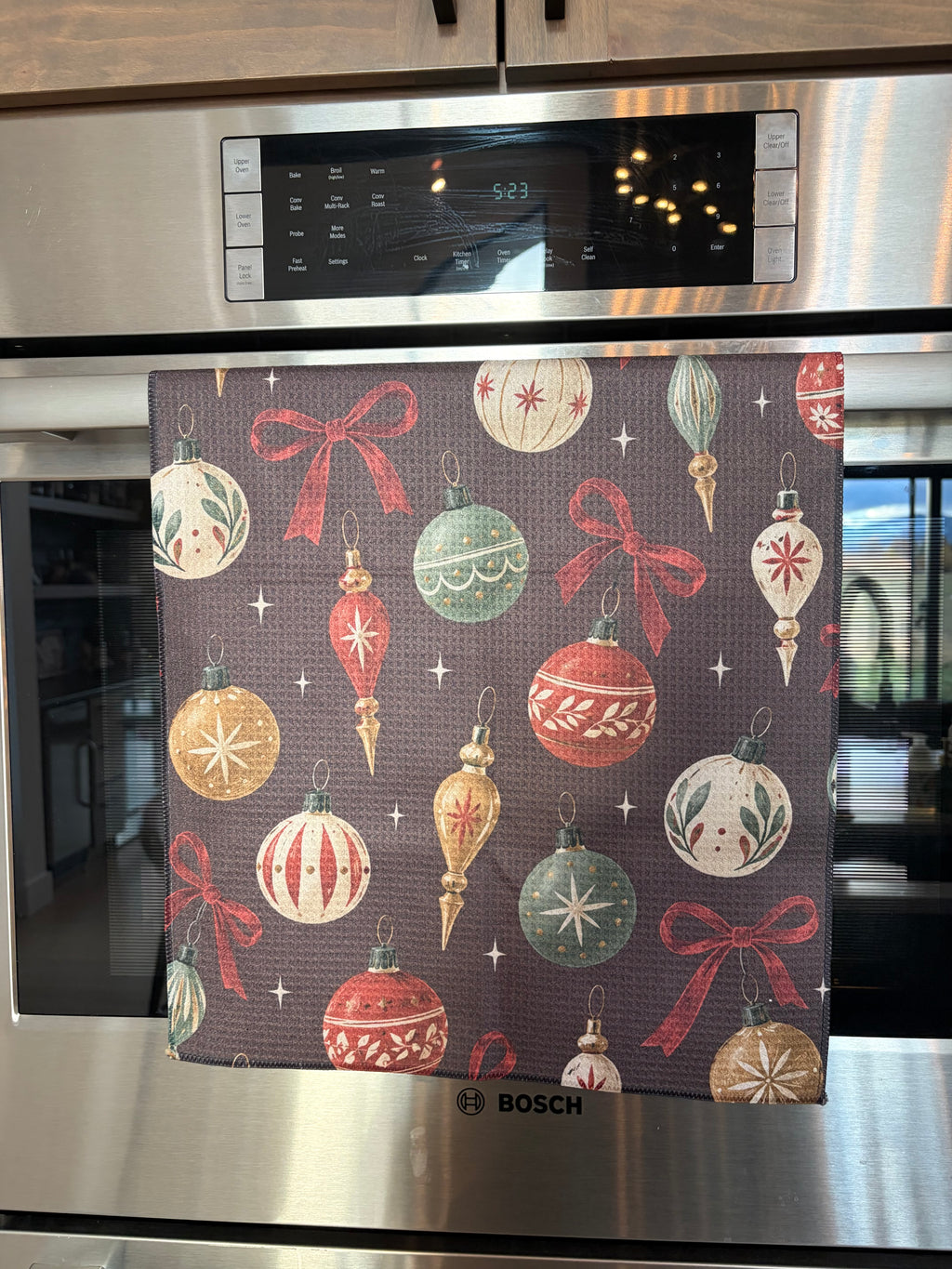 Vintage Christmas Ornaments Microfiber Tea Towel