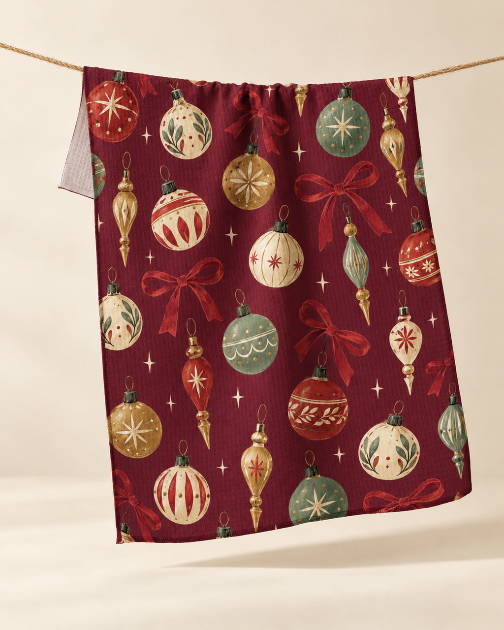 Vintage Christmas Ornaments Microfiber Tea Towel