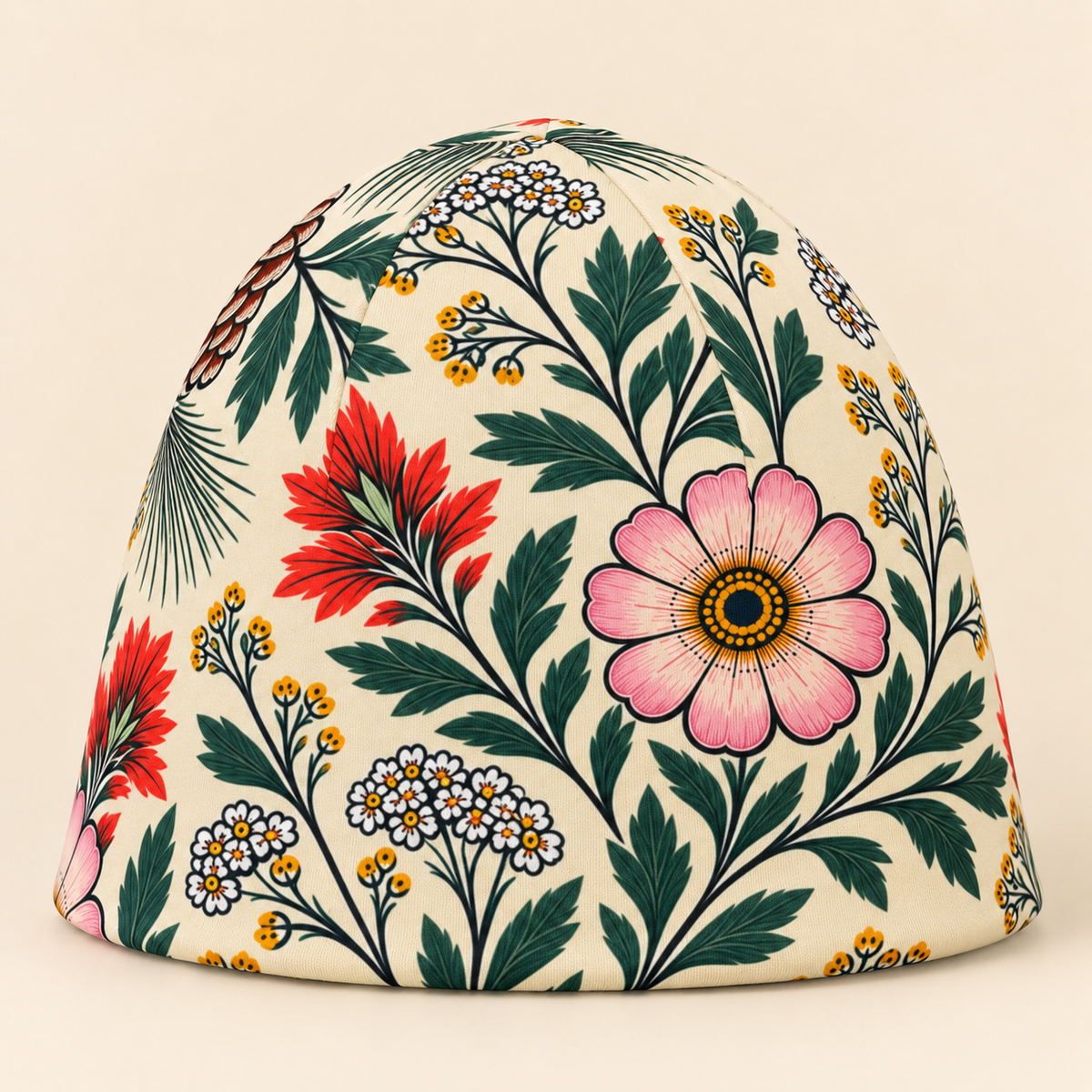 High Meadow Beanie, Cream on a cream studio background