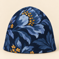 Indigo Botanical Beanie on a cream studio background
