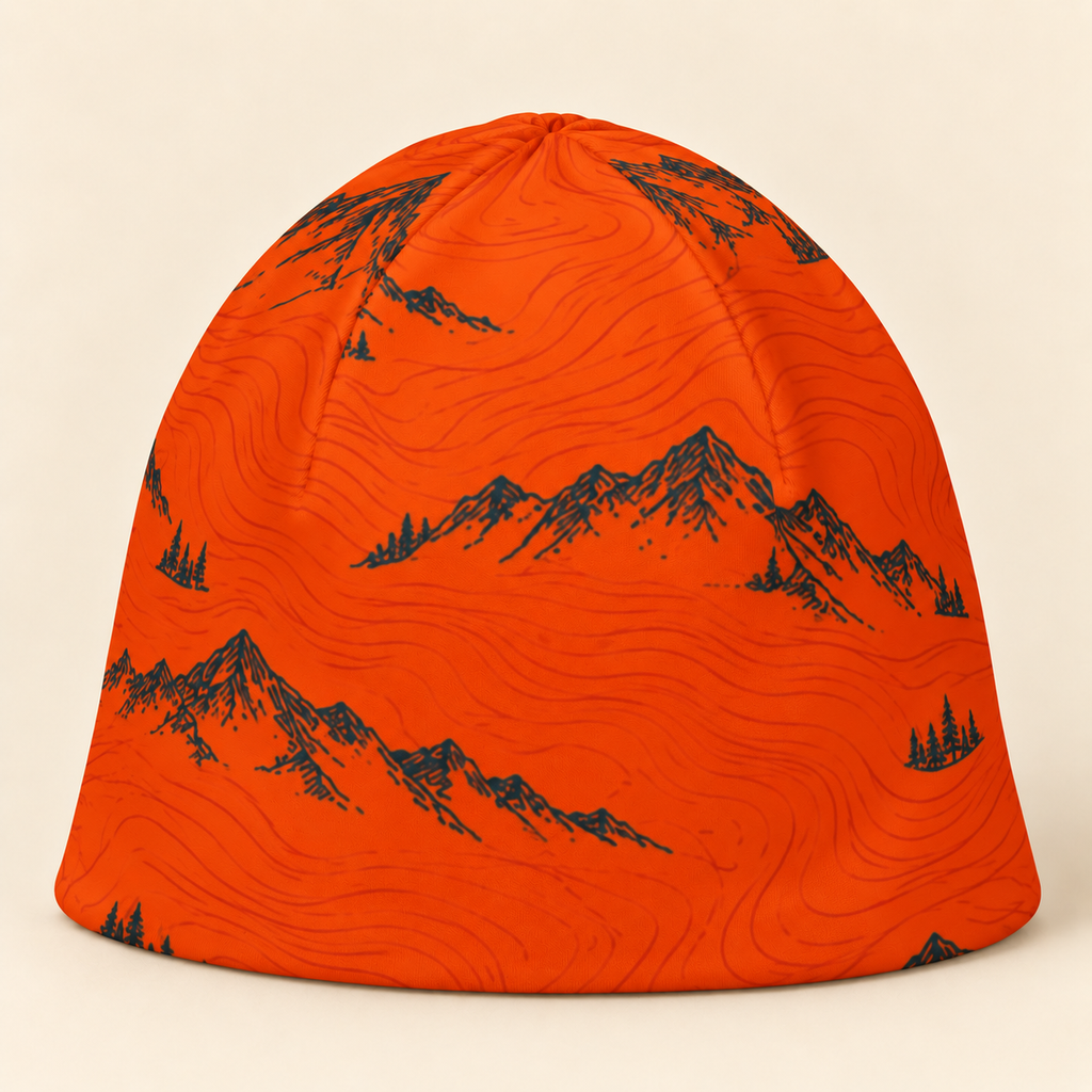 Blaze Ridge Hunter Beanie with rounded silhouette on a cream studio background