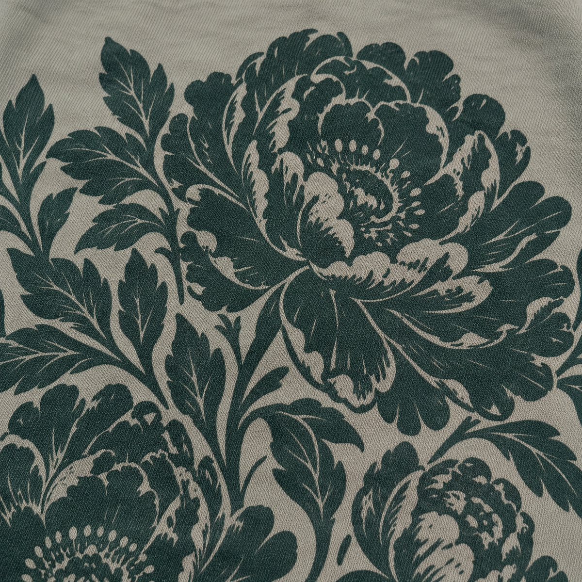 sage peony tee print and cotton fabric close-up mock-up