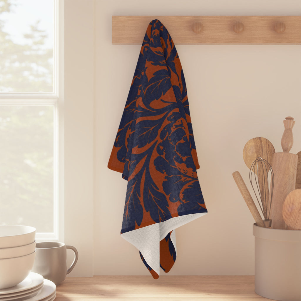 Navy Floral Damask Microfiber Tea Towel | Rust Background — product photo 4