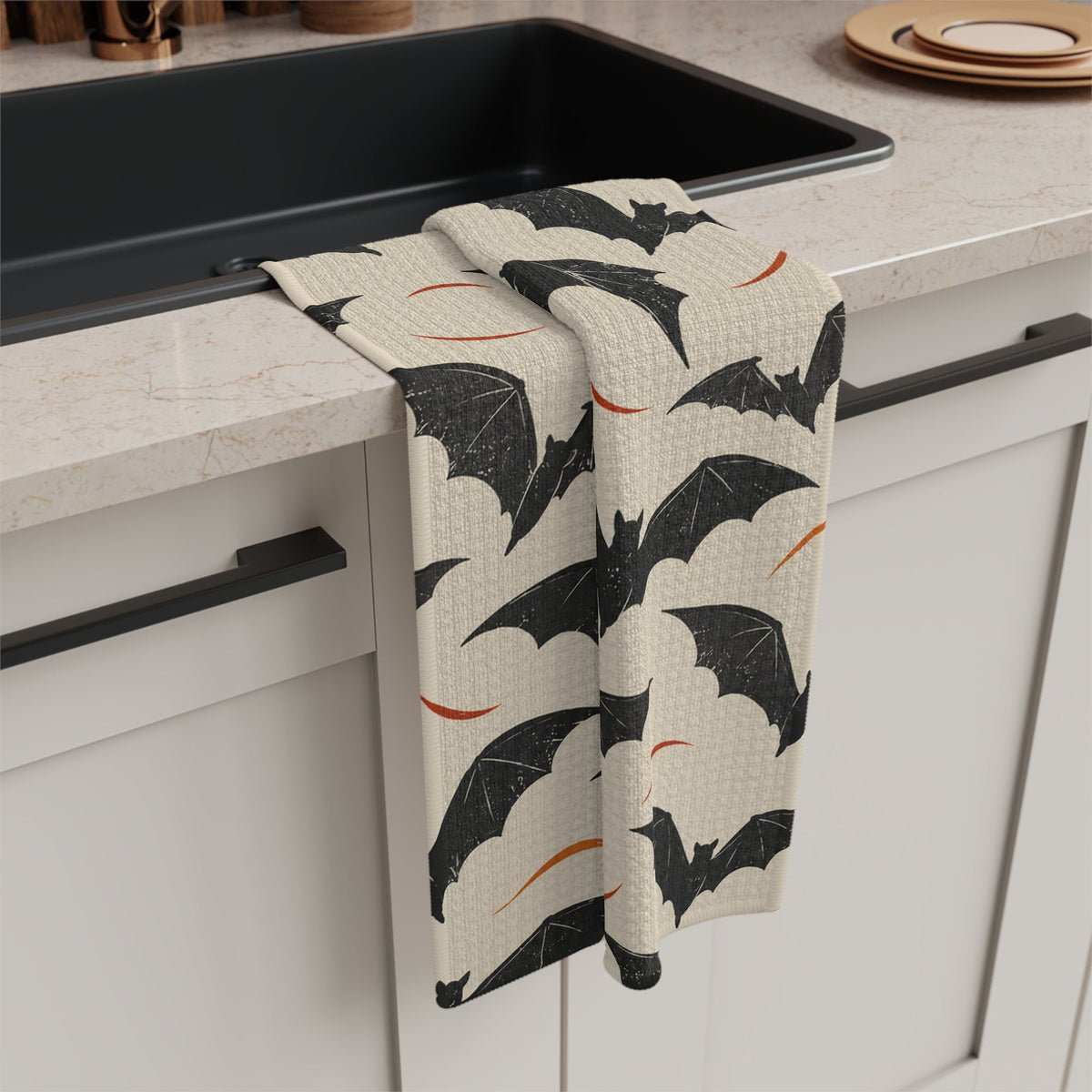 Flying Bats Halloween Microfiber Tea Towel | Spooky Bat Pattern — product photo 4