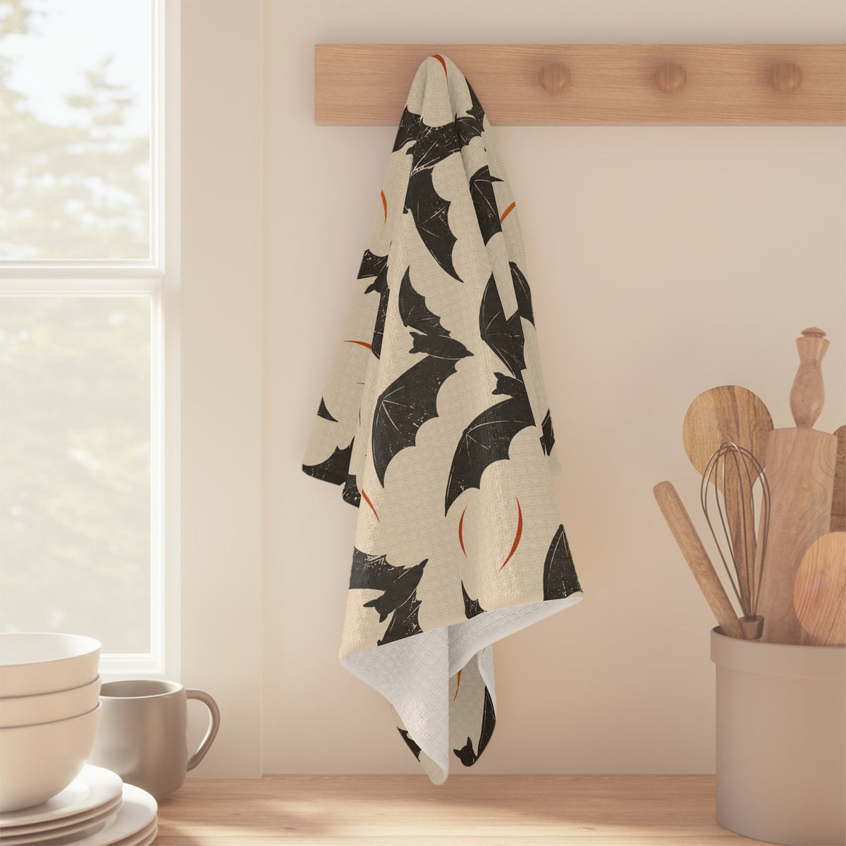 Flying Bats Halloween Microfiber Tea Towel | Spooky Bat Pattern — product photo 5