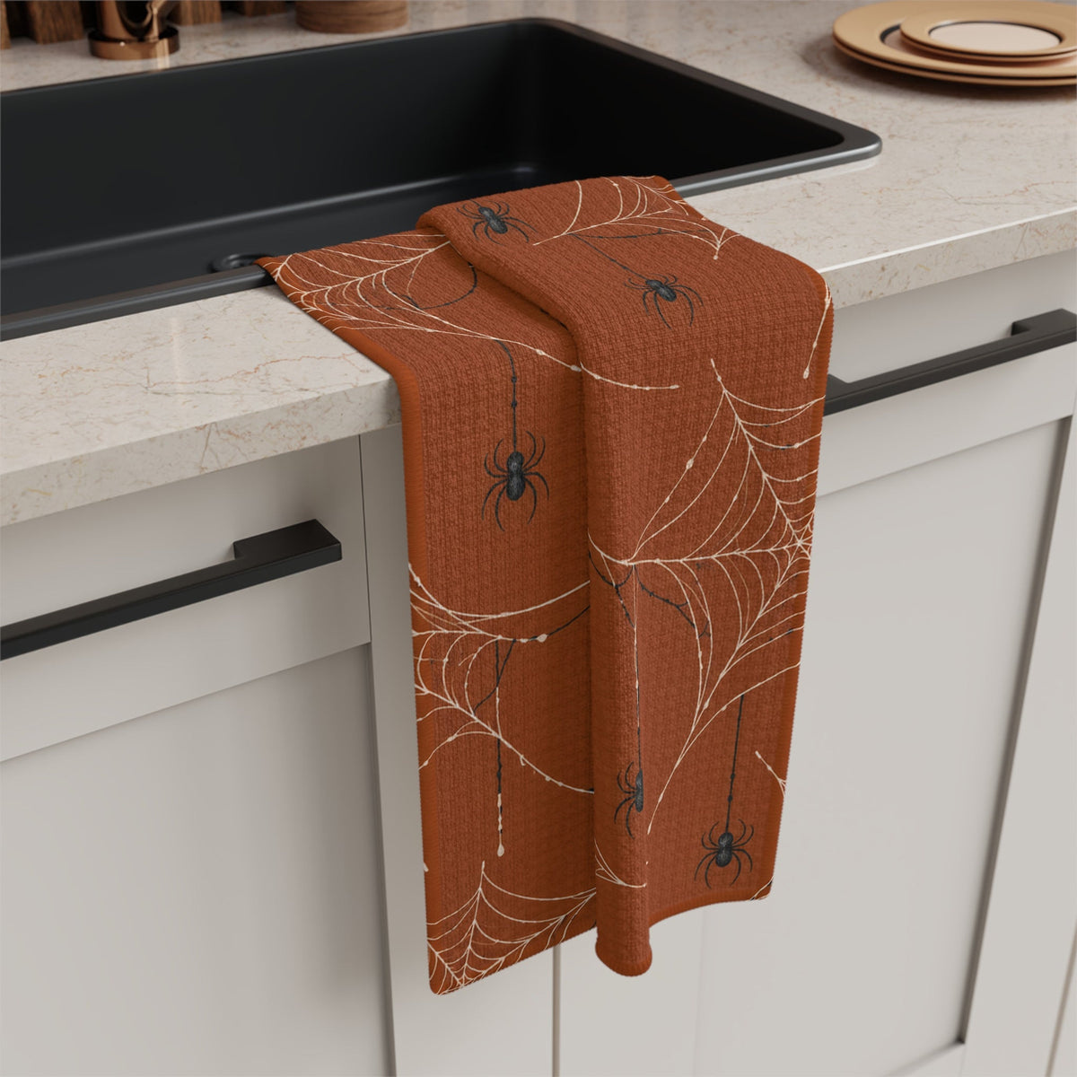 Vintage Spiderweb Pattern Microfiber Tea Towel | Halloween Kitchen Decor — product photo 4