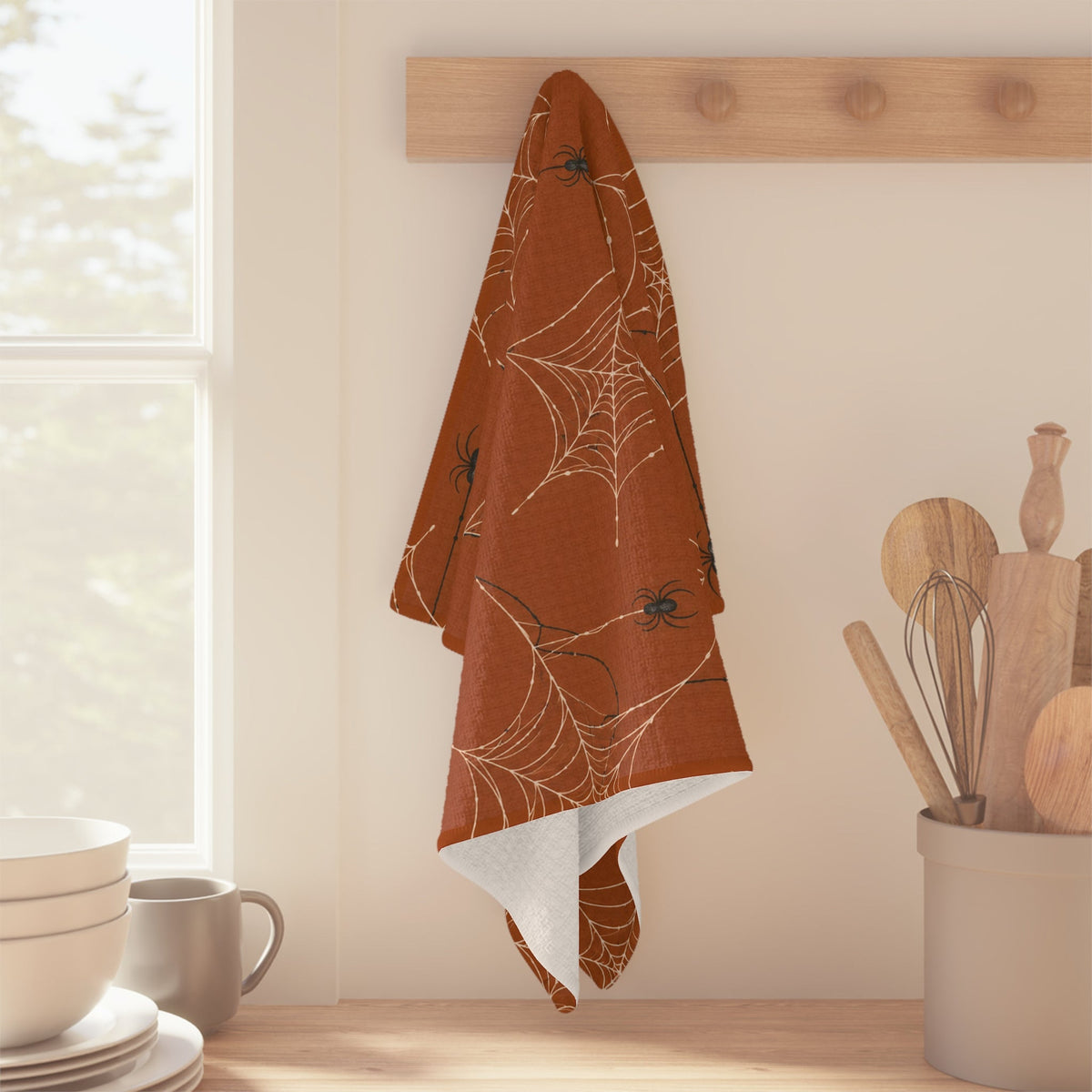 Vintage Spiderweb Pattern Microfiber Tea Towel | Halloween Kitchen Decor — product photo 5