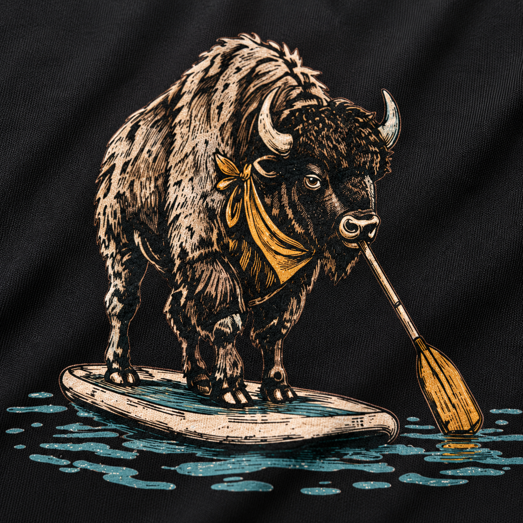 Paddle Bison Active Kids Long-Sleeve — Bison artwork close-up mock-up