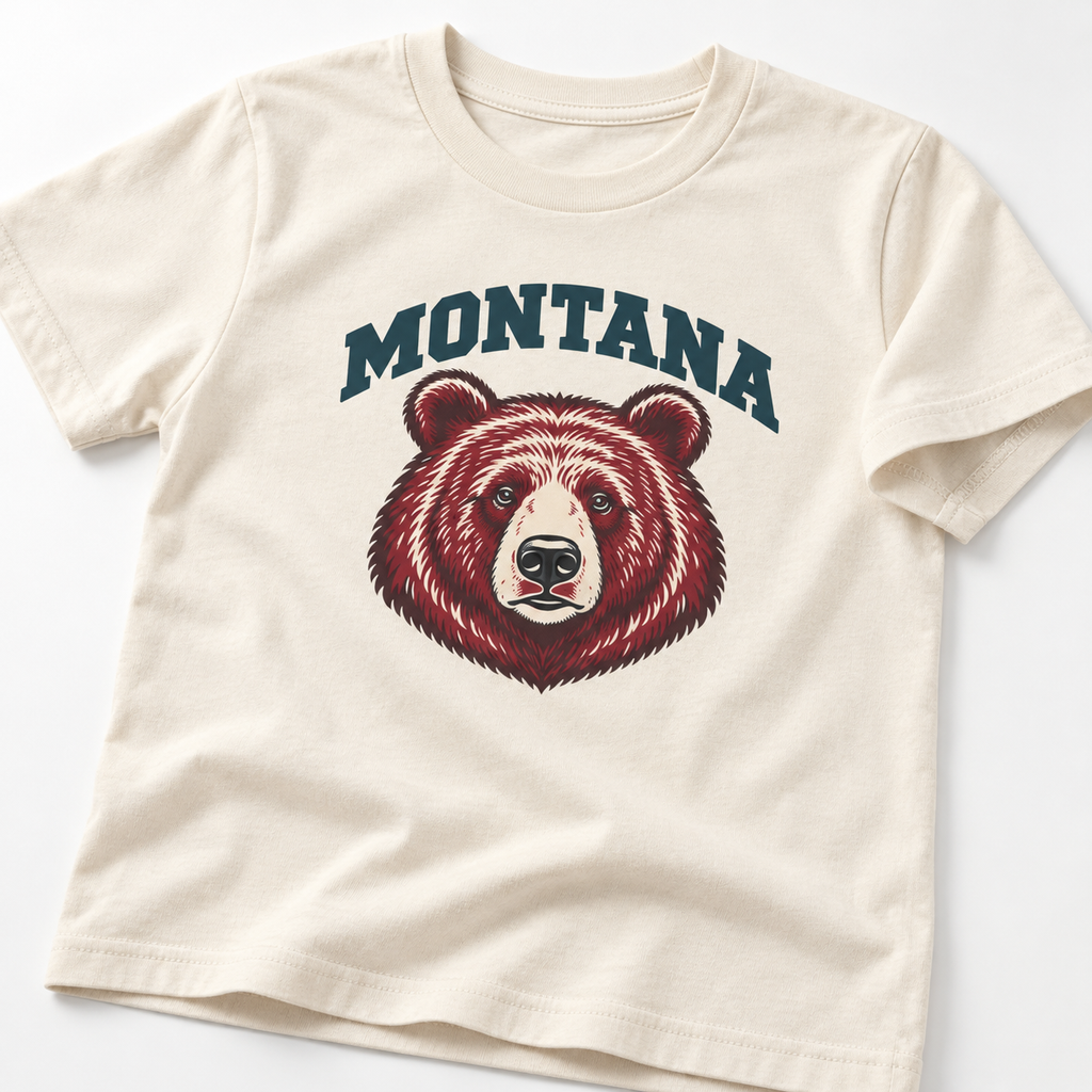Montana Bear Youth Tee — Maroon bear artwork close-up mock-up