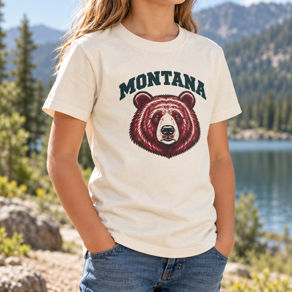 Montana Bear Youth Tee — Youth worn view mock-up