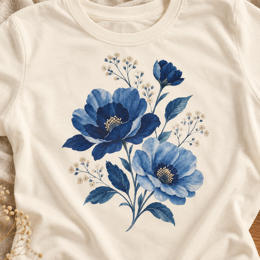 Indigo Blue Vintage Graphic Tee — artwork close-up
