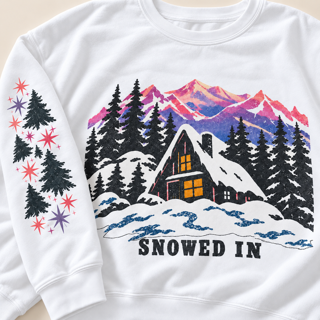 Cozy Mountain Winter Crewneck — artwork close-up