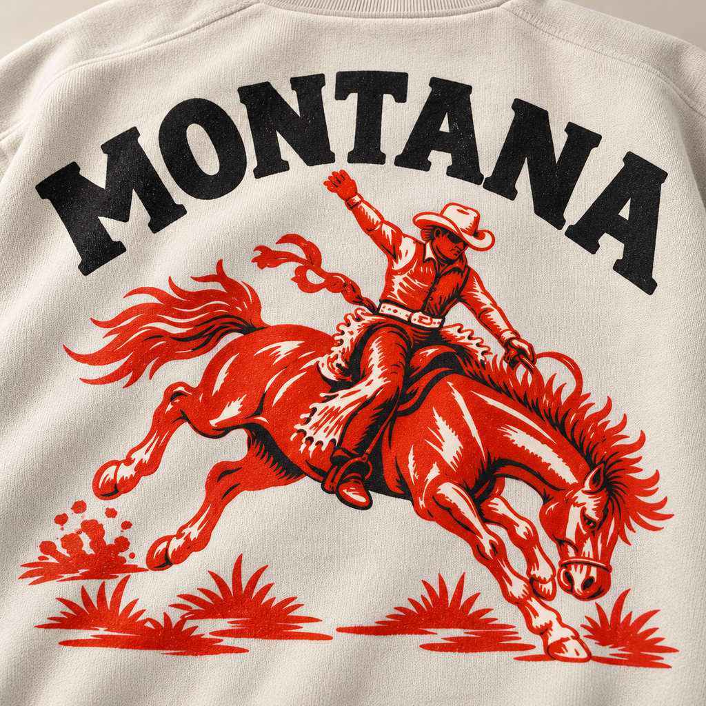 Montana Bronco Sweatshirt — Back artwork close-up mock-up