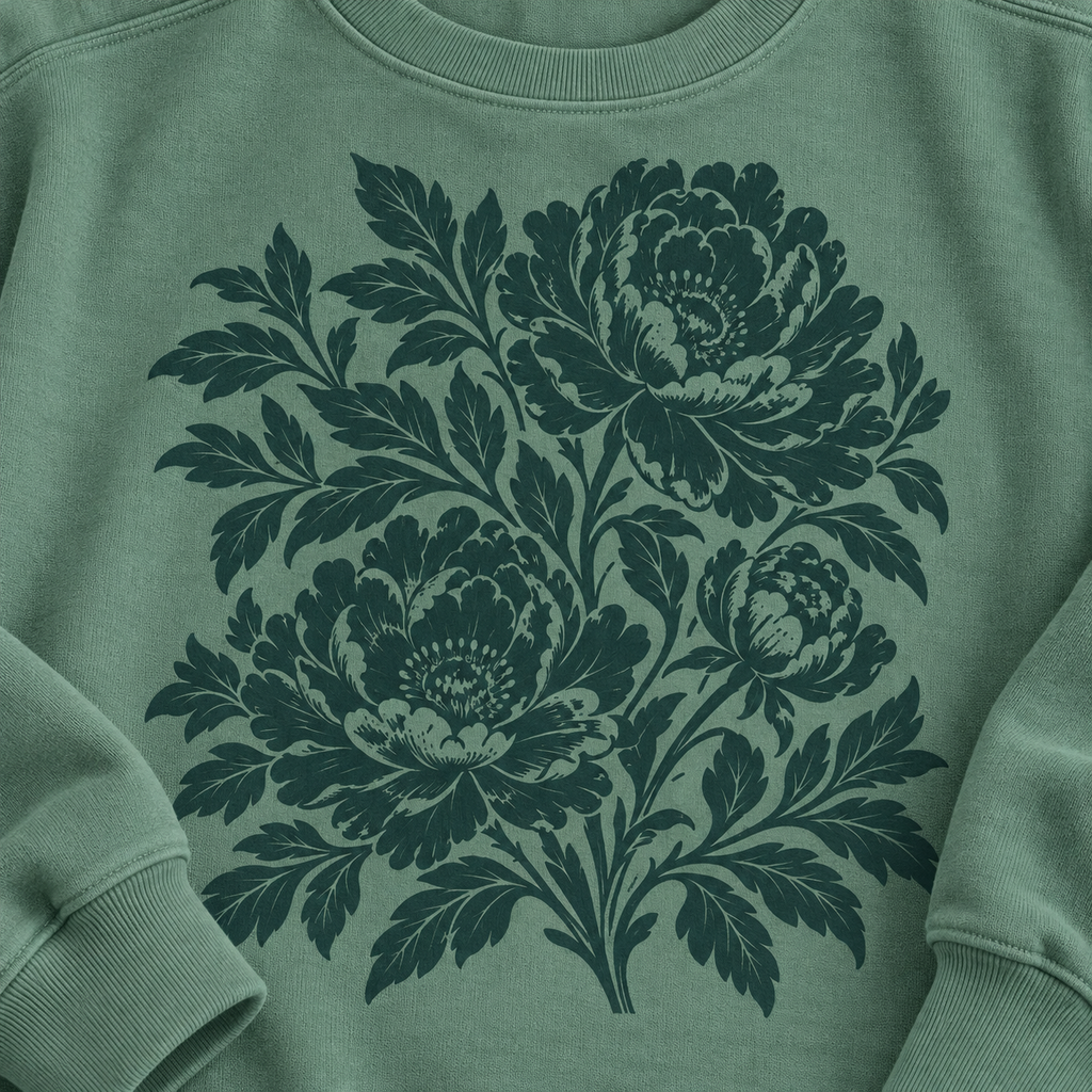 peony sweat green detail product mock-up