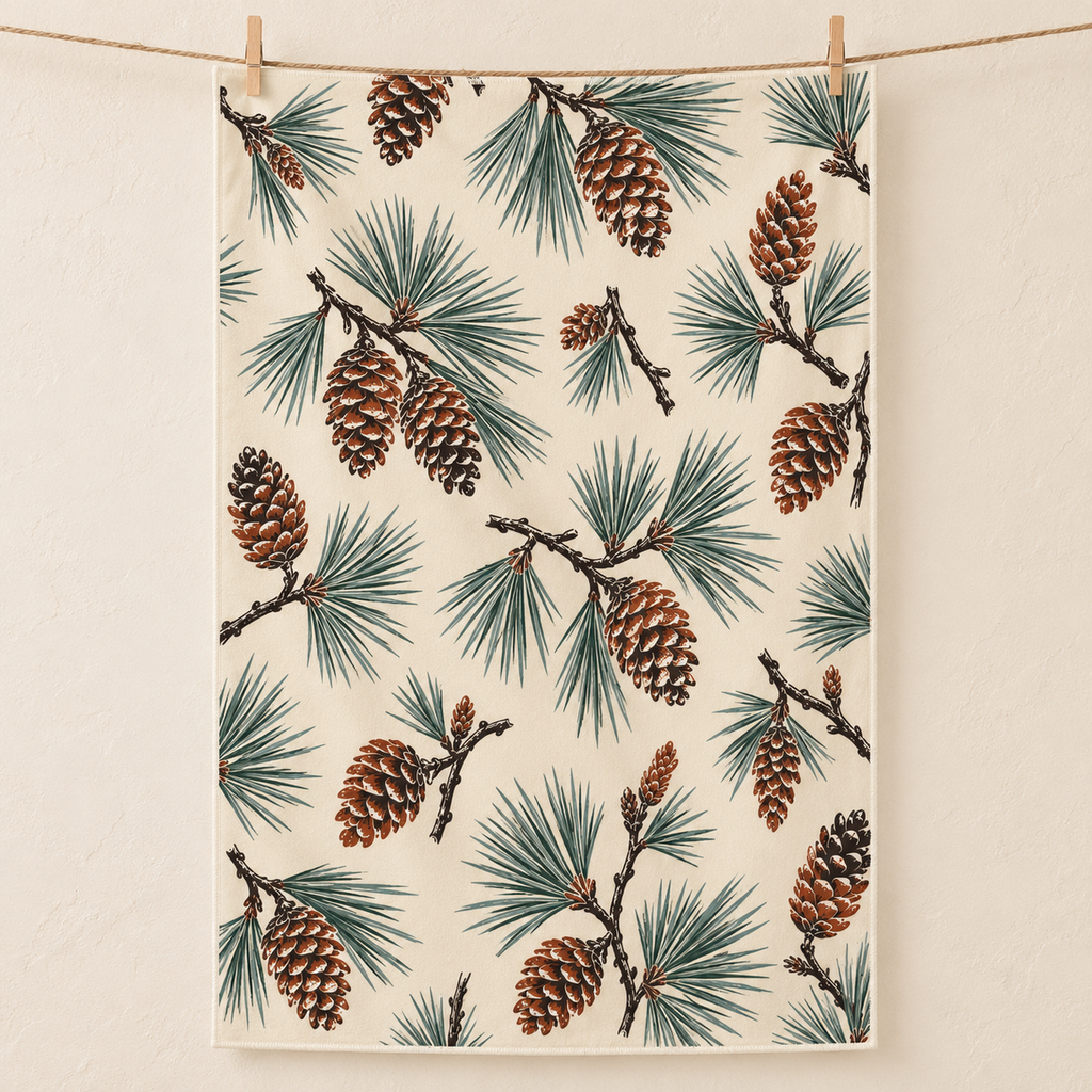 Pine & Cone Pattern Microfiber Tea Towel — cream wall hero