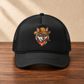 Cowboy Tala Trucker Hat — Western Cowboy Fox Foam Cap, front studio view on dark wood against a cream wall