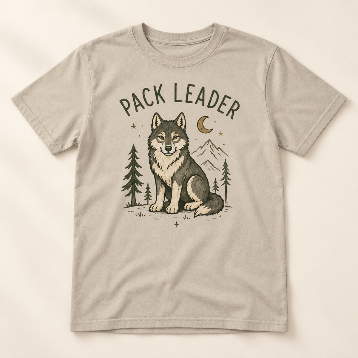 Wildlings Pack Leader wolf sand youth tee flat lay